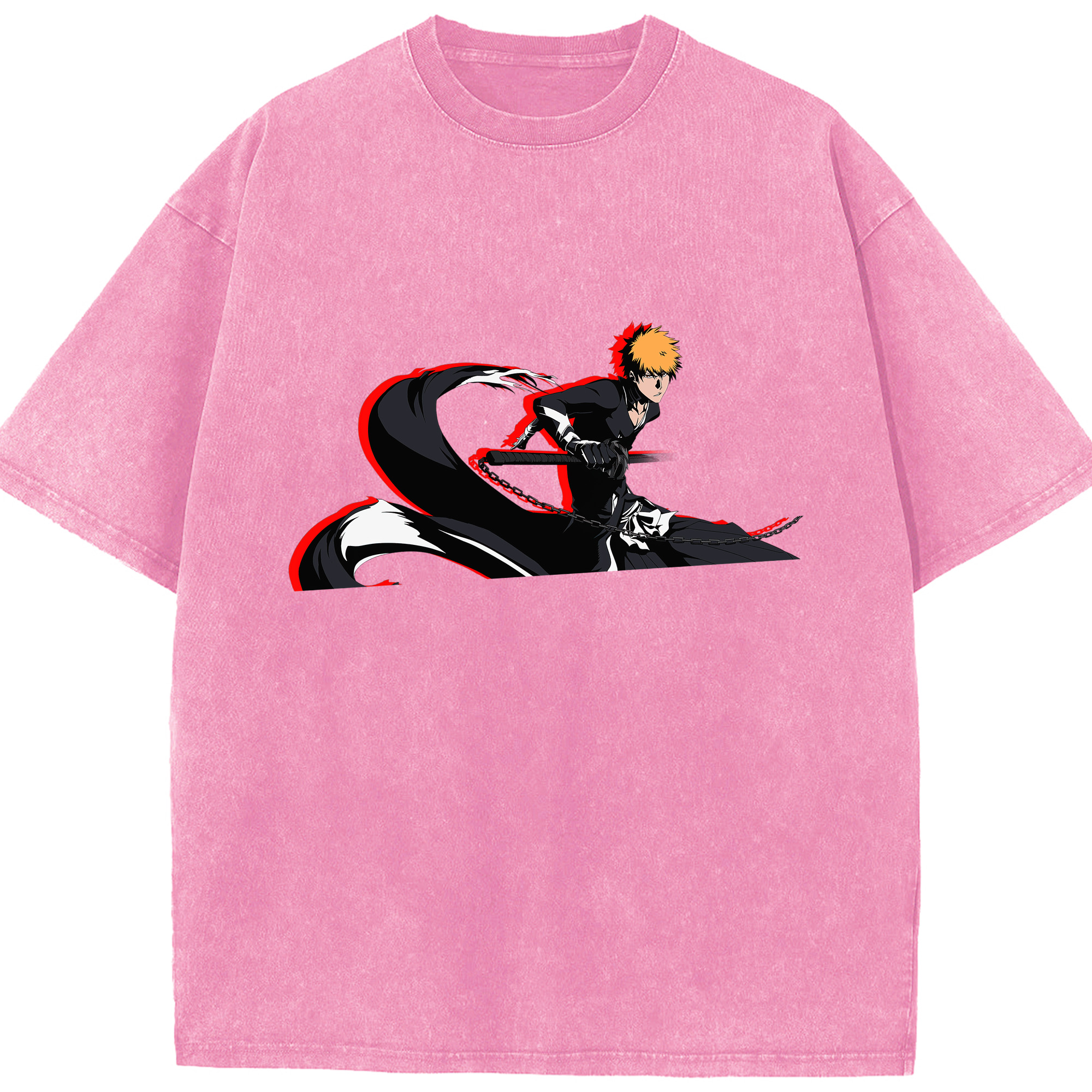（画像用） ブリーチ 黒崎一護（くろさき いちご）BLEACH Kurosaki Ichigo 綿100% ヴィンテージ風 半袖Tシャツ（フロントプリント）